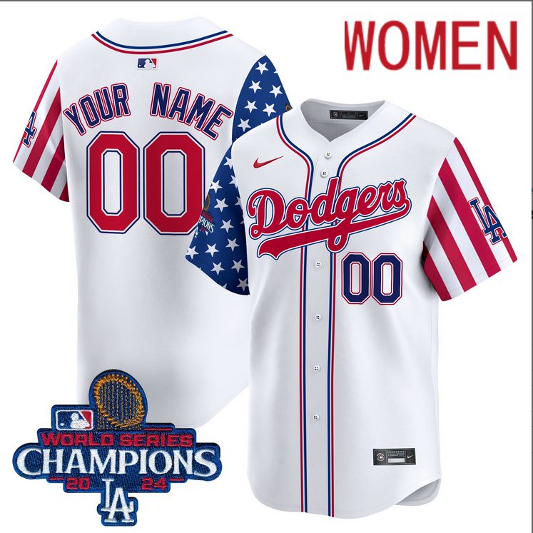 Women  MLB Los Angeles Dodgers Custom American Style white 2024 World Series Champions  Limited Jersey->women mlb jersey->Women Jersey